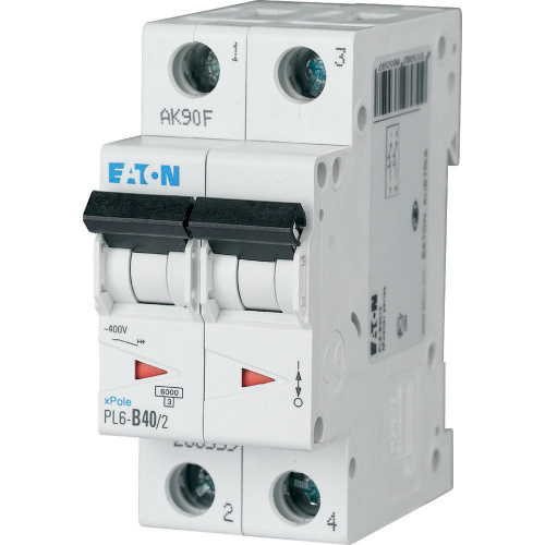 Авт. выключатель EATON PL6-D40/2, 2P, 40A, хар-ка D, 6kA, 2M